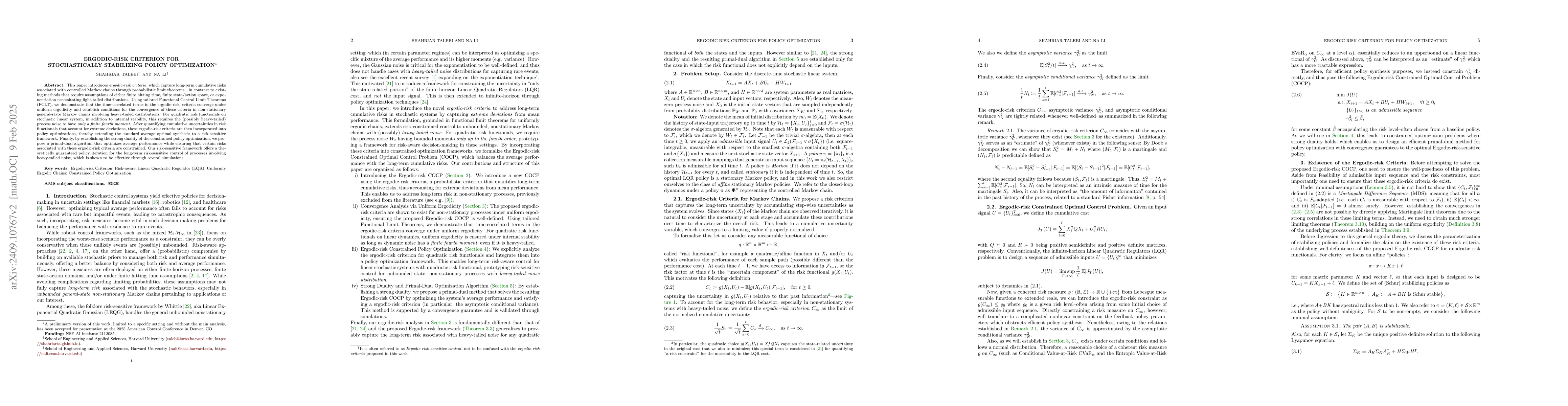 Thumbnail for Uniform Ergodicity and Ergodic-Risk Constrained Policy Optimization