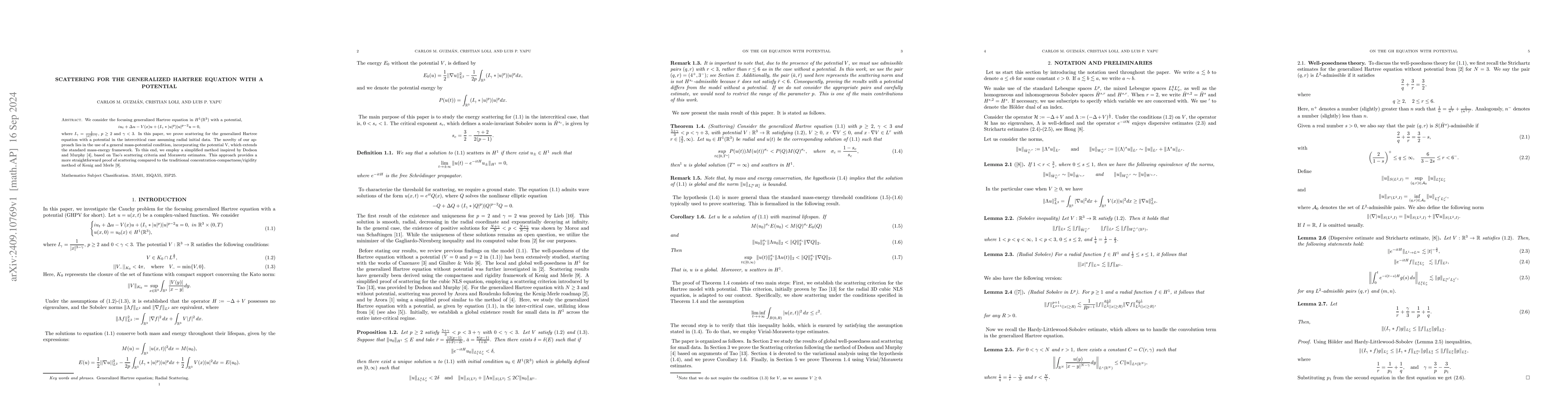 Thumbnail for Scattering for the generalized Hartree equation with a potential