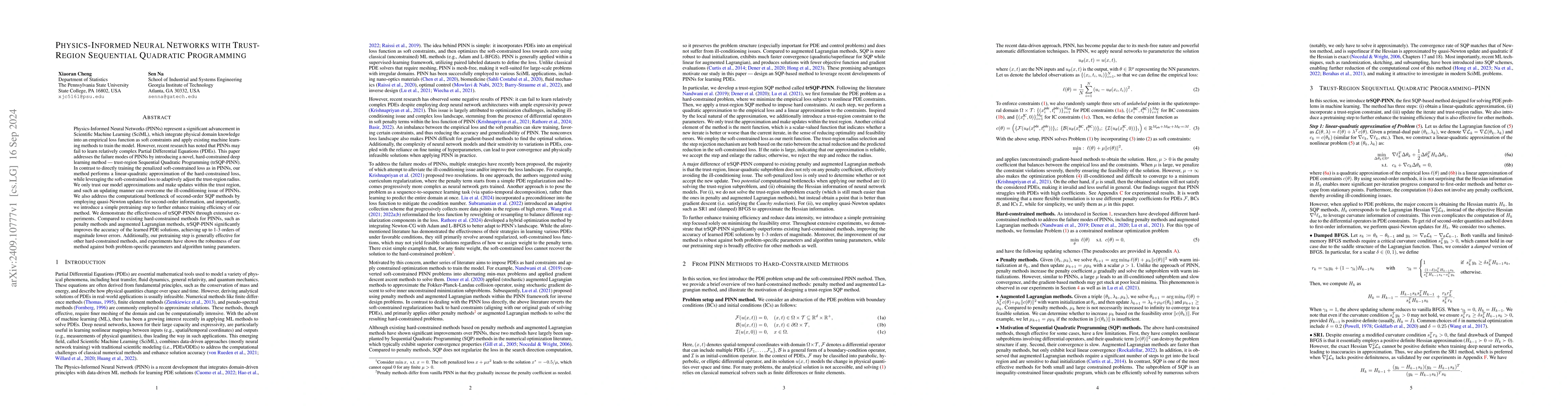 Thumbnail for Physics-Informed Neural Networks with Trust-Region Sequential Quadratic
  Programming