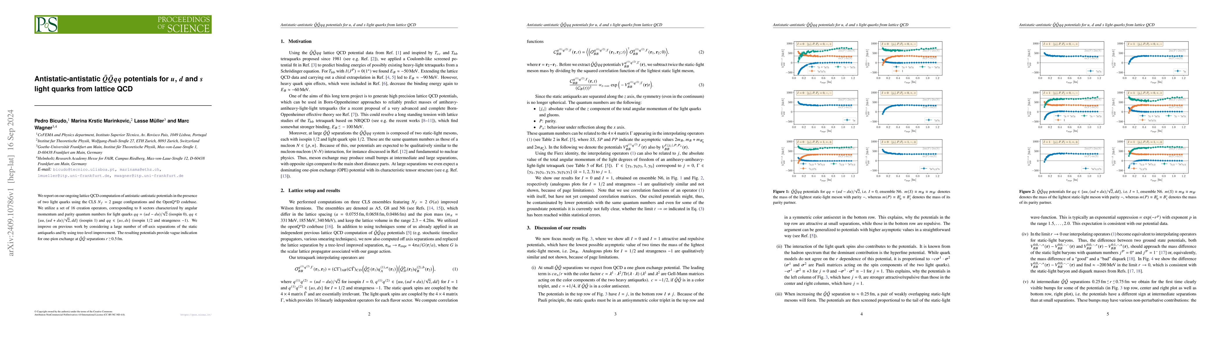 Thumbnail for Antistatic-antistatic $\bar Q \bar Q qq$ potentials for $u$, $d$ and $s$
  light quarks from lattice QCD