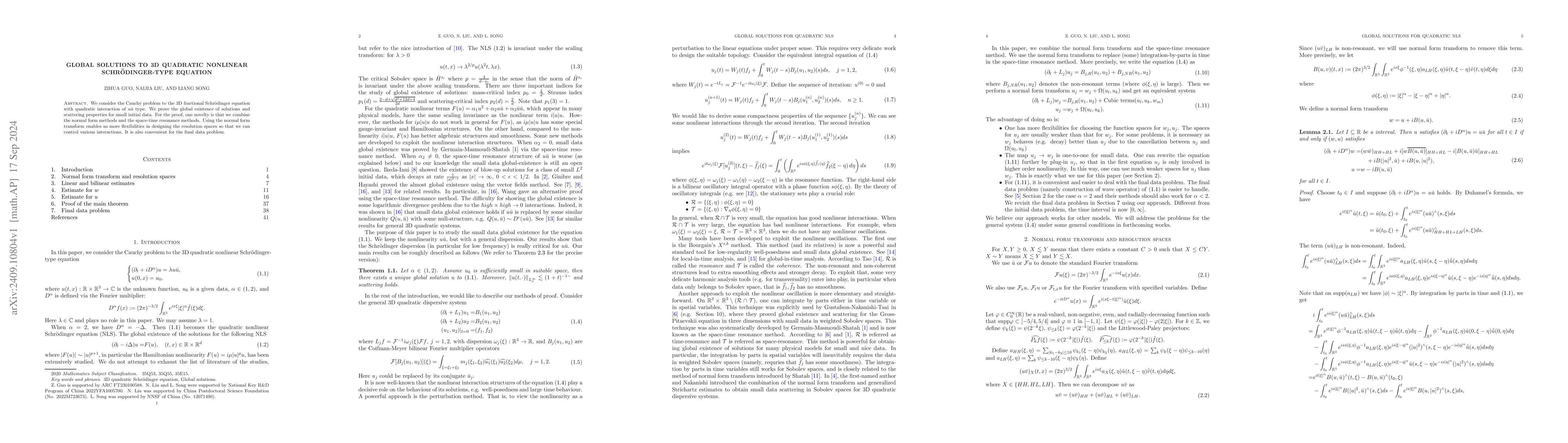 Thumbnail for Global solutions to 3D quadratic nonlinear Schrödinger-type equation