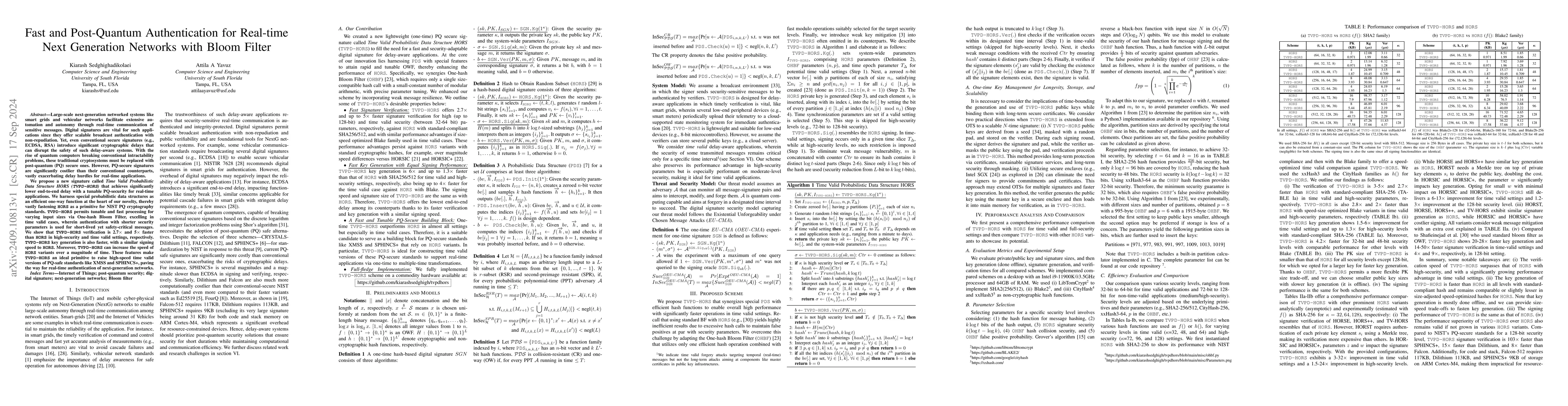 Thumbnail for Fast and Post-Quantum Authentication for Real-time Next Generation
  Networks with Bloom Filter