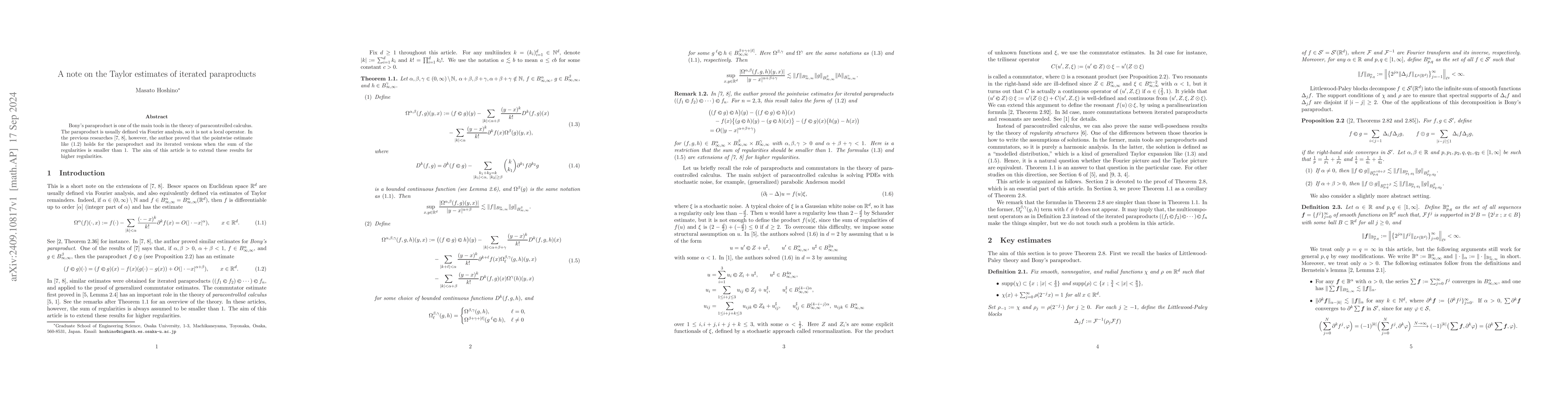 Thumbnail for A note on the Taylor estimates of iterated paraproducts
