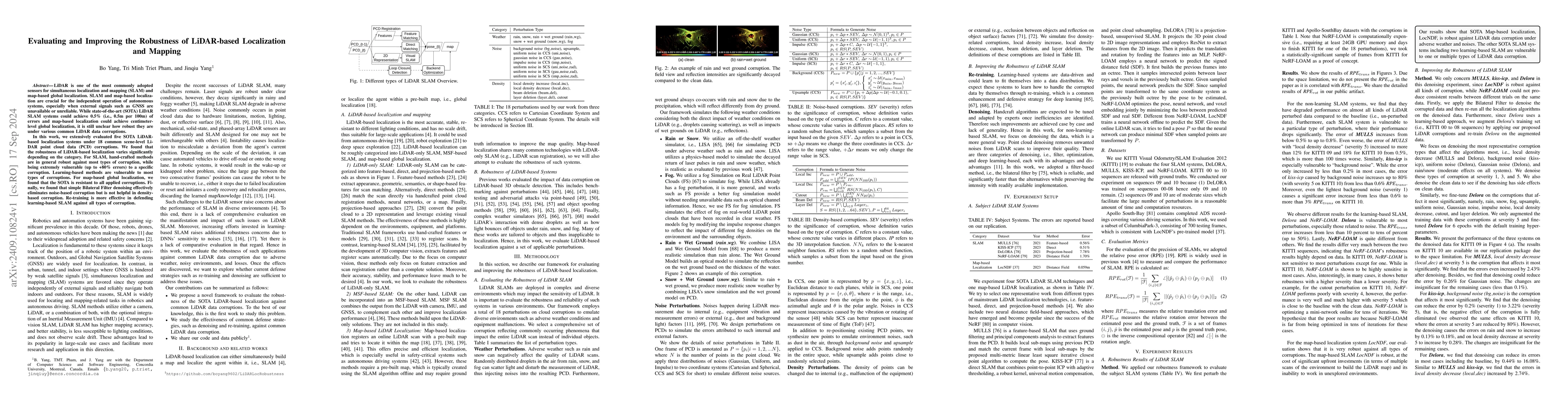 Thumbnail for Evaluating and Improving the Robustness of LiDAR-based Localization and
  Mapping