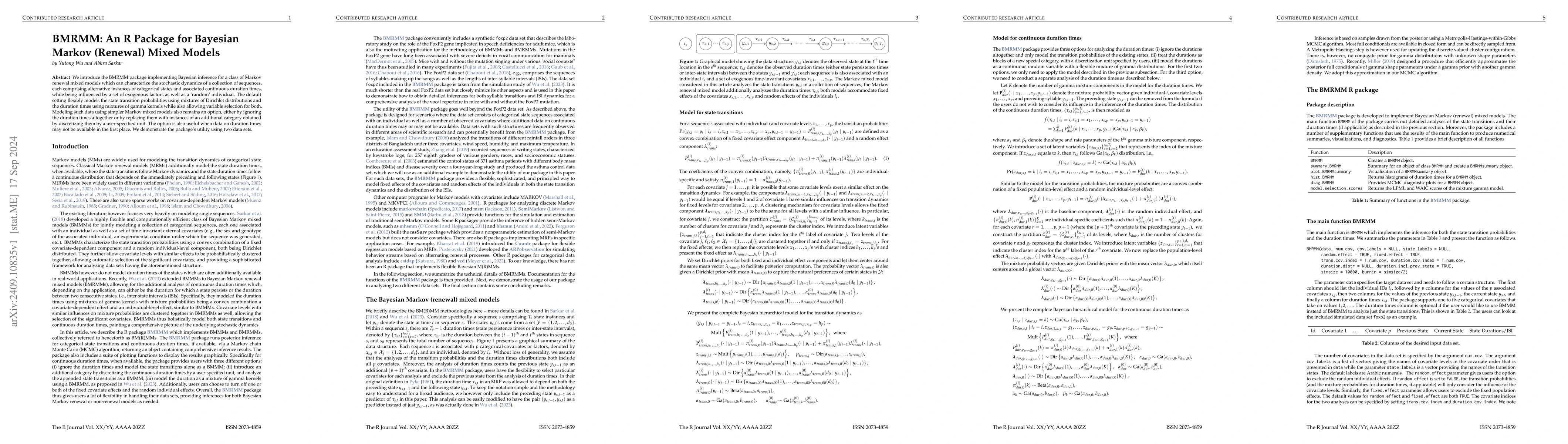 Thumbnail for BMRMM: An R Package for Bayesian Markov (Renewal) Mixed Models