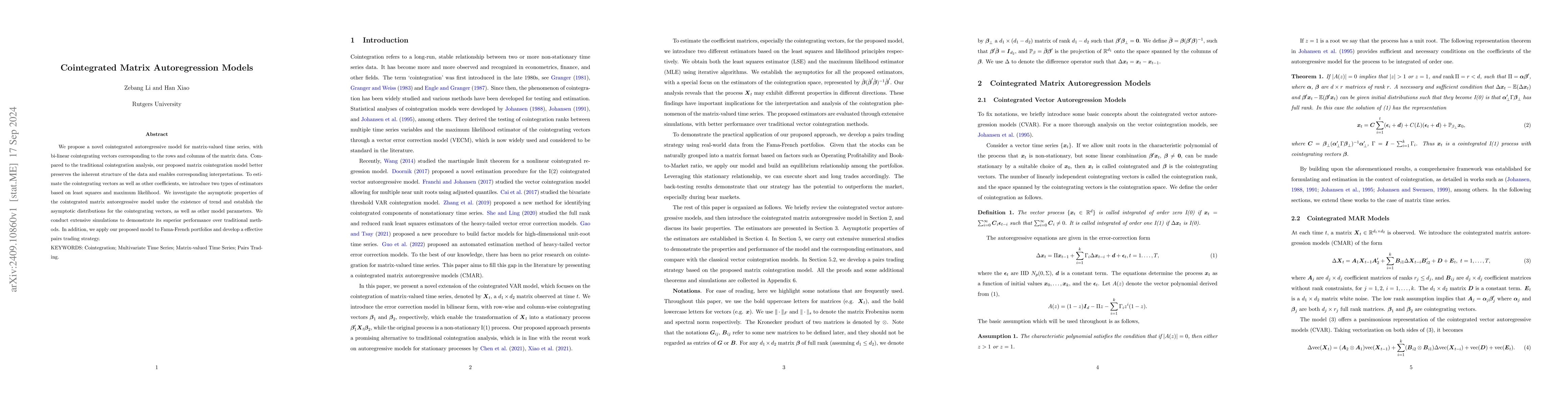 Thumbnail for Cointegrated Matrix Autoregression Models