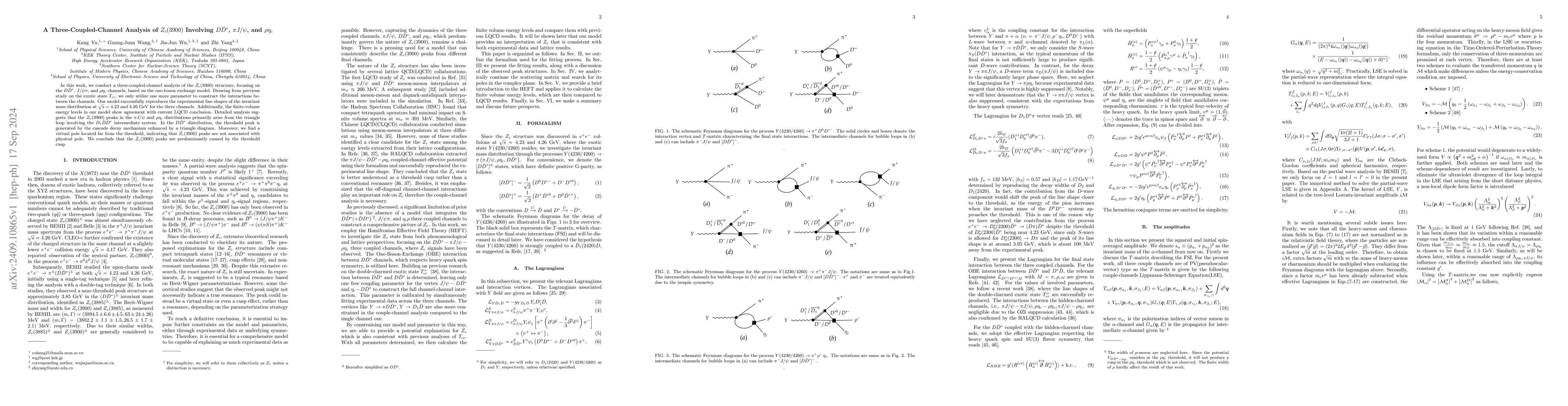 Thumbnail for A Three-Coupled-Channel Analysis of $Z_c(3900)$ Involving $D\bar{D}^*$,
  $πJ/ψ$, and $ρη_c $