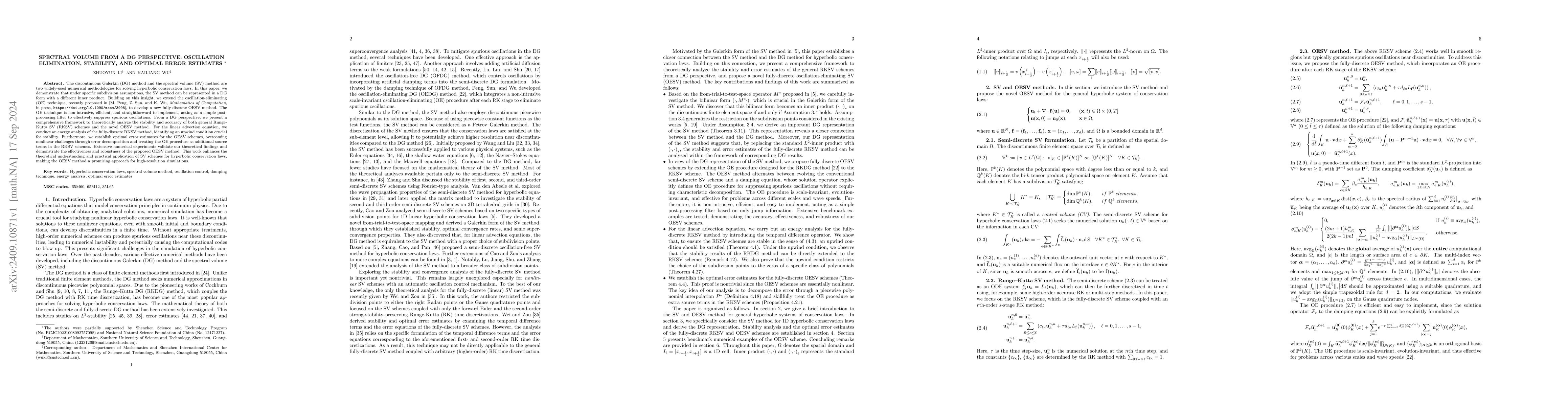 Thumbnail for Spectral Volume from a DG perspective: Oscillation Elimination,
  Stability, and Optimal Error Estimates