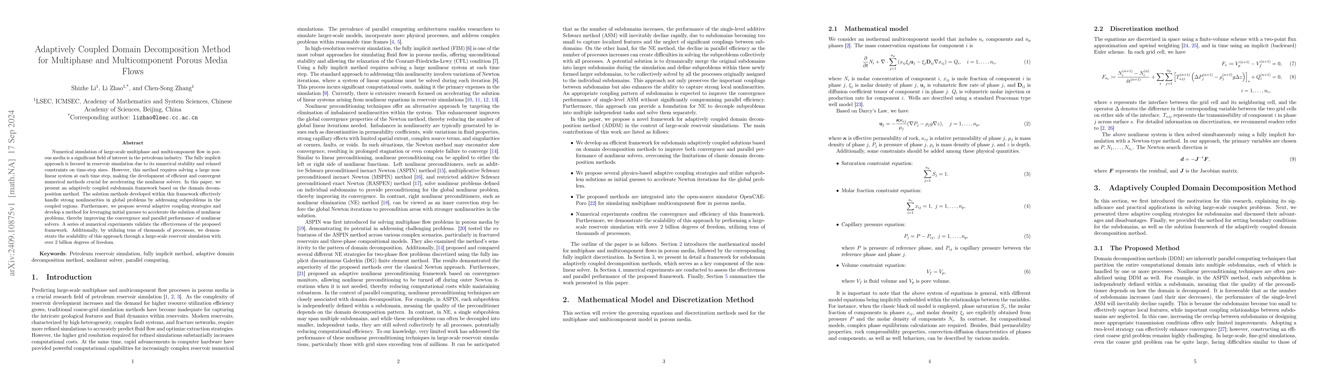 Thumbnail for Adaptively Coupled Domain Decomposition Method for Multiphase and
  Multicomponent Porous Media Flows