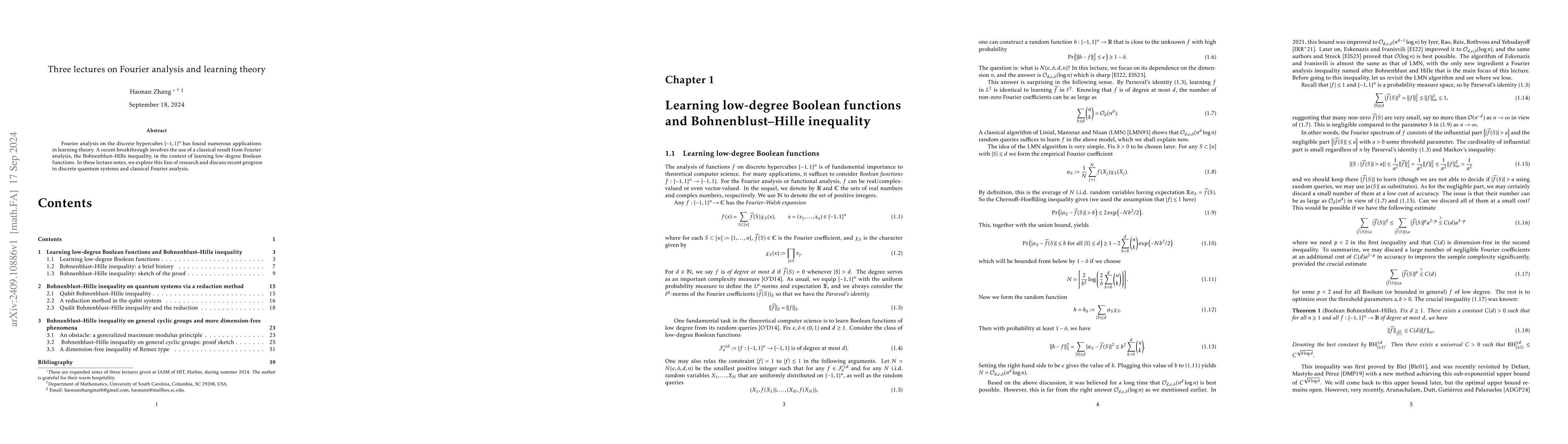 Thumbnail for Three lectures on Fourier analysis and learning theory