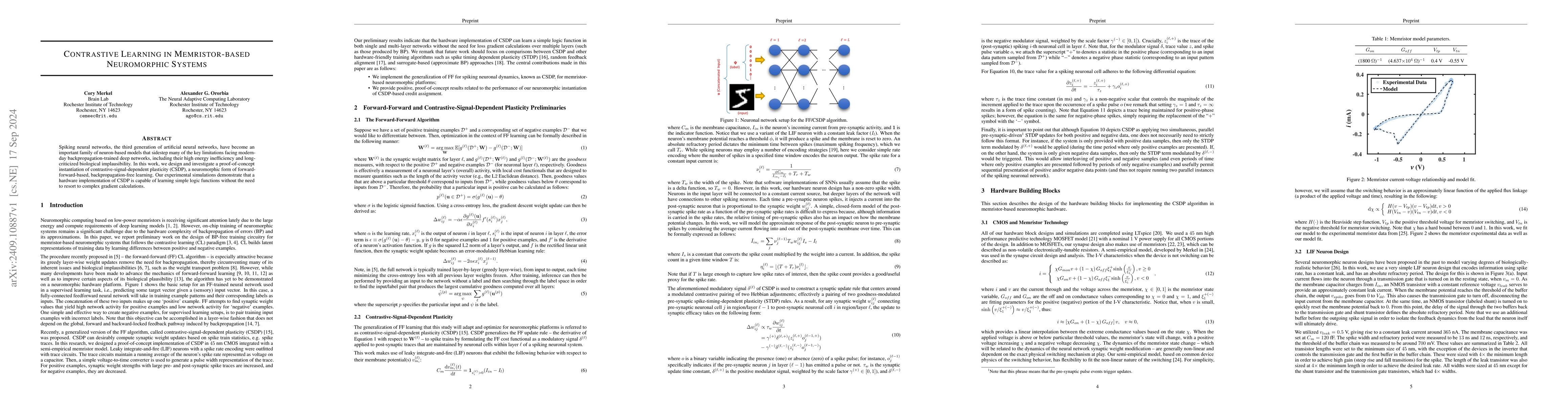 Thumbnail for Contrastive Learning in Memristor-based Neuromorphic Systems