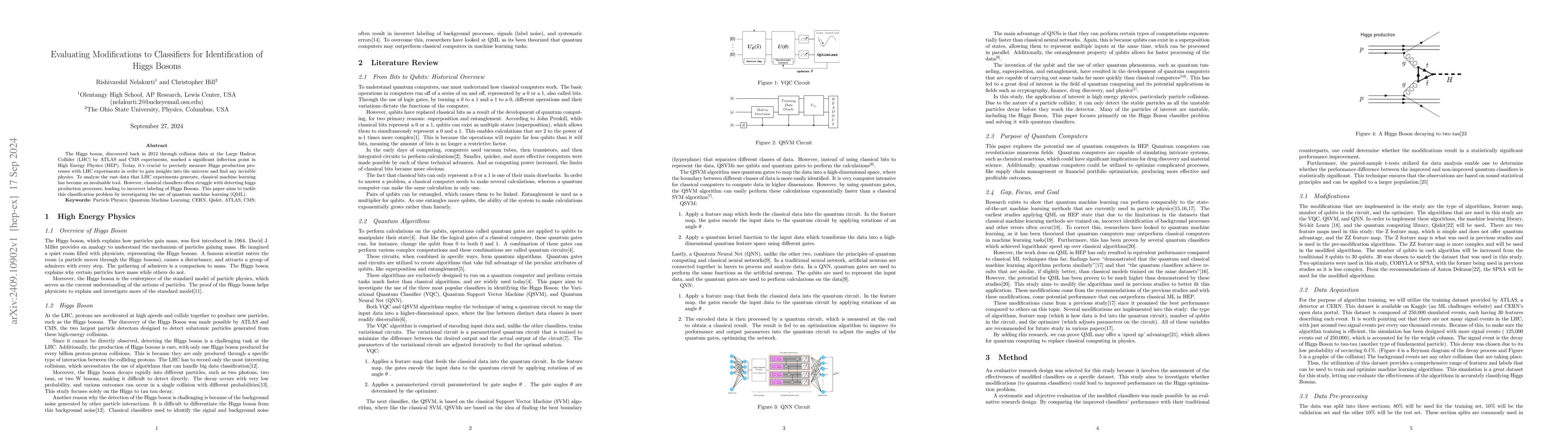 Thumbnail for Evaluating Modifications to Classifiers for Identification of Higgs
  Bosons