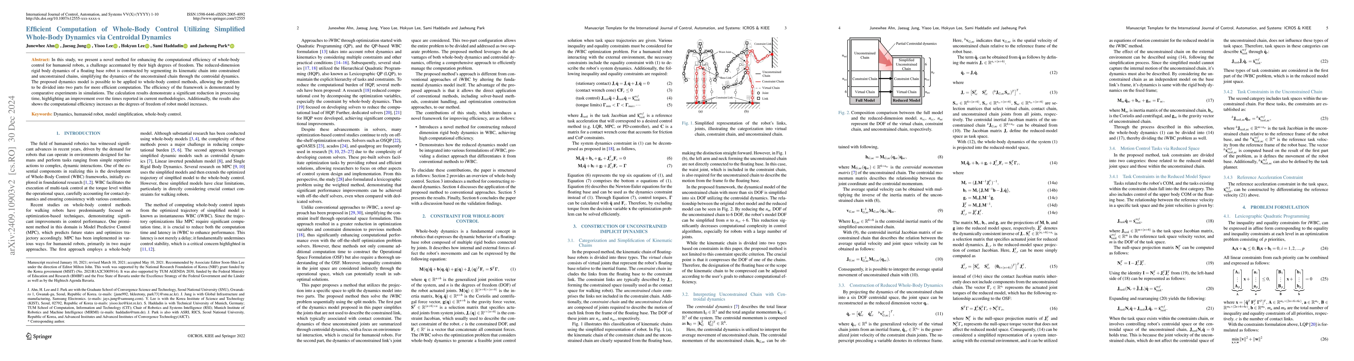 Thumbnail for Efficient Computation of Whole-Body Control Utilizing Simplified
  Whole-Body Dynamics via Centroidal Dynamics