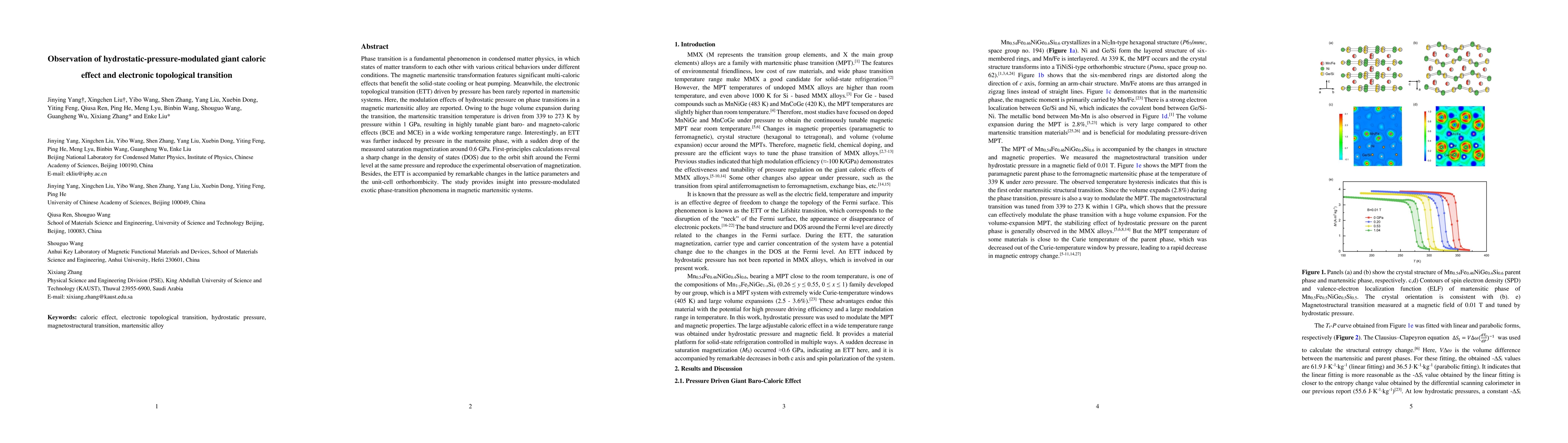 Thumbnail for Observation of hydrostatic-pressure-modulated giant caloric effect and
  electronic topological transition