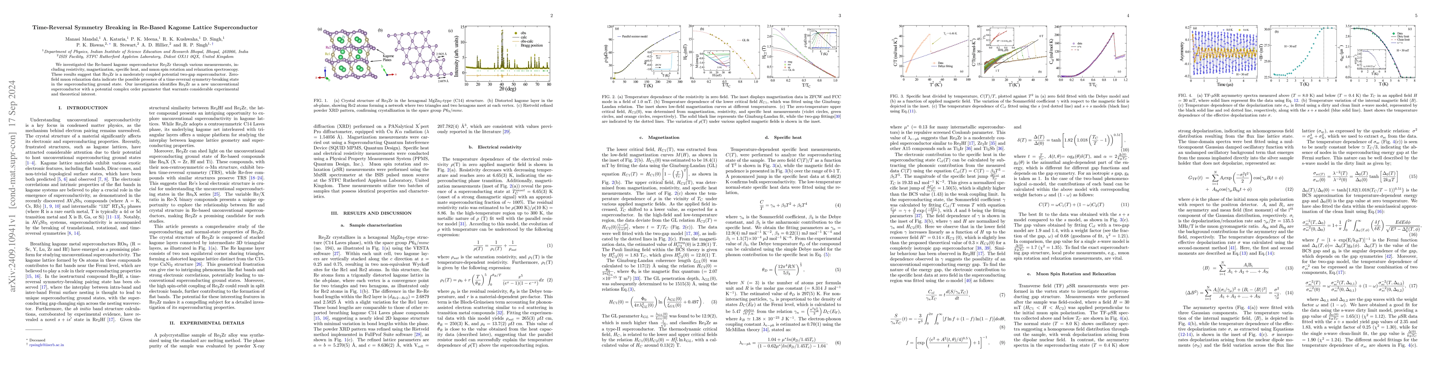 Thumbnail for Time-Reversal Symmetry Breaking in Re-Based Kagome Lattice
  Superconductor