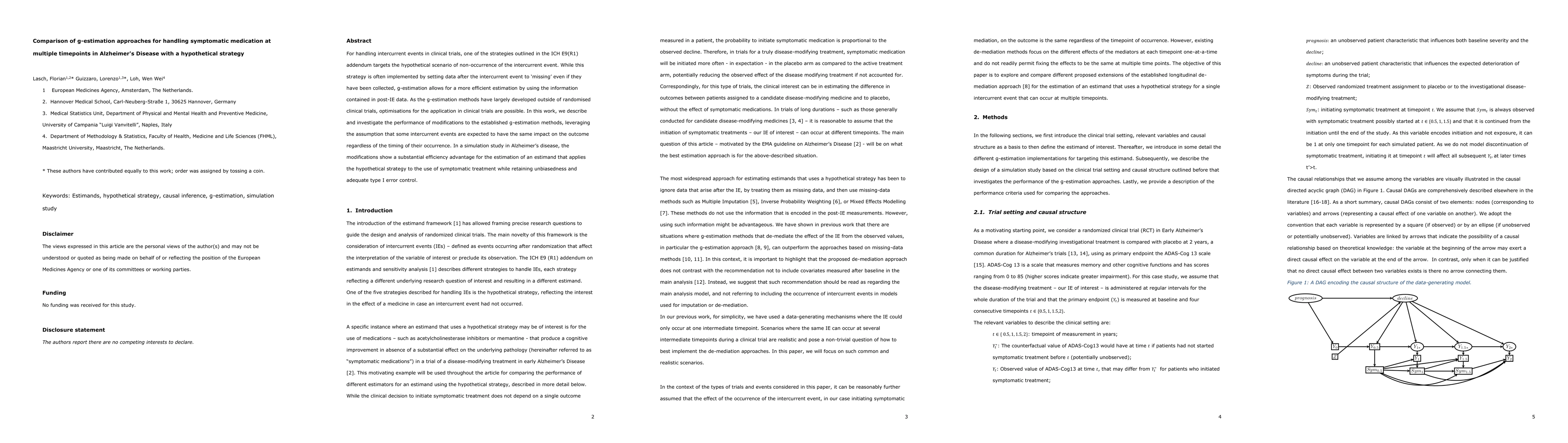 Thumbnail for Comparison of g-estimation approaches for handling symptomatic
  medication at multiple timepoints in Alzheimer's Disease with a hypothetical
  strategy