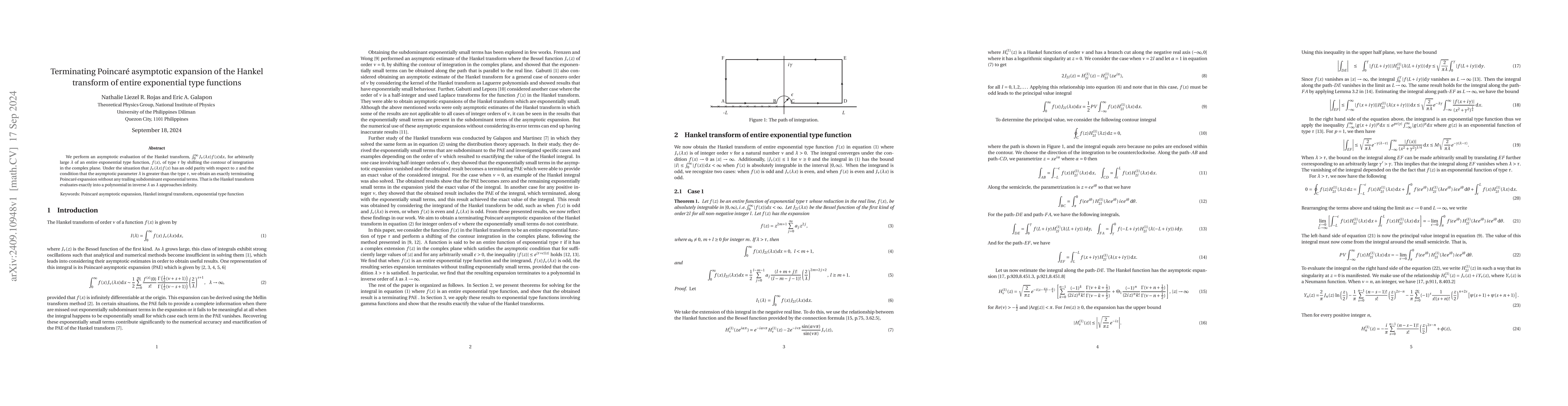 Thumbnail for Terminating Poincare asymptotic expansion of the Hankel transform of
  entire exponential type functions