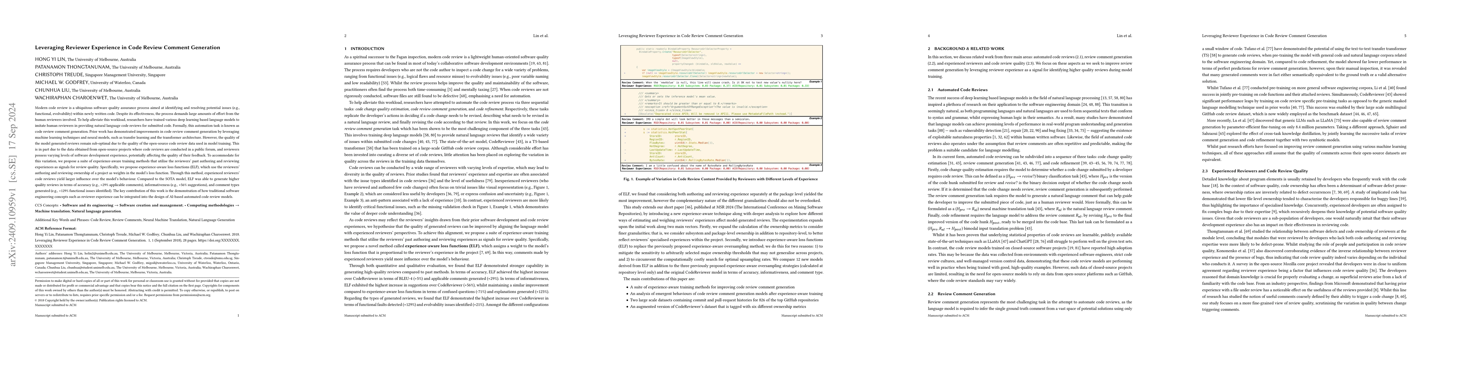 Thumbnail for Leveraging Reviewer Experience in Code Review Comment Generation