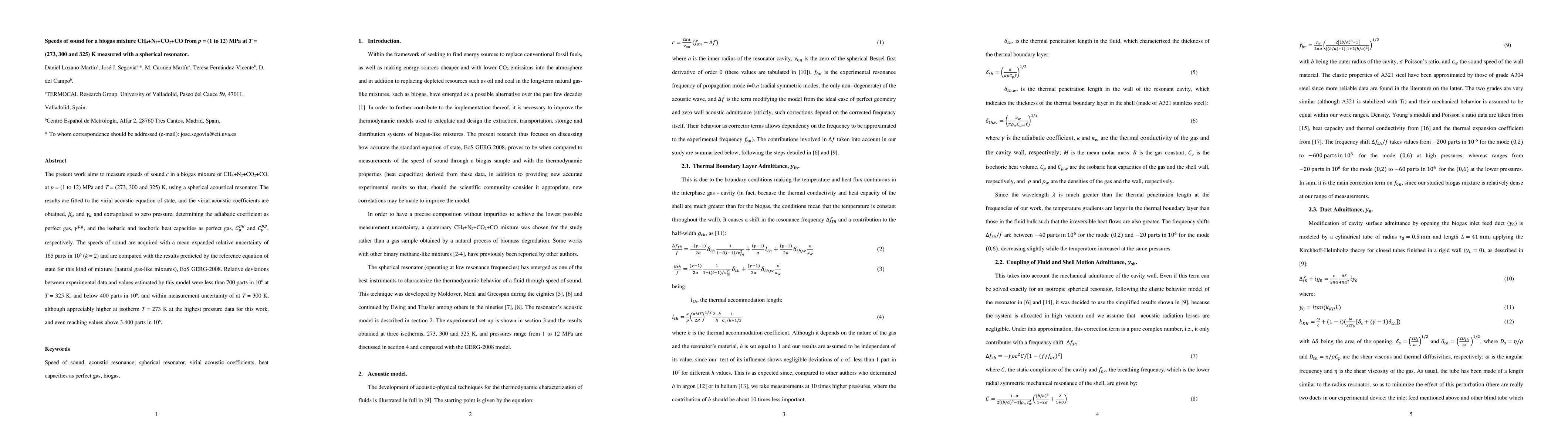 Thumbnail for Speeds of sound for a biogas mixture $CH_{4}$ + $N_{2}$ + $CO_{2}$ +
  $CO$ from $p$ = (1-12) MPa at $T$ = (273, 300 and 325) K measured with a
  spherical resonator