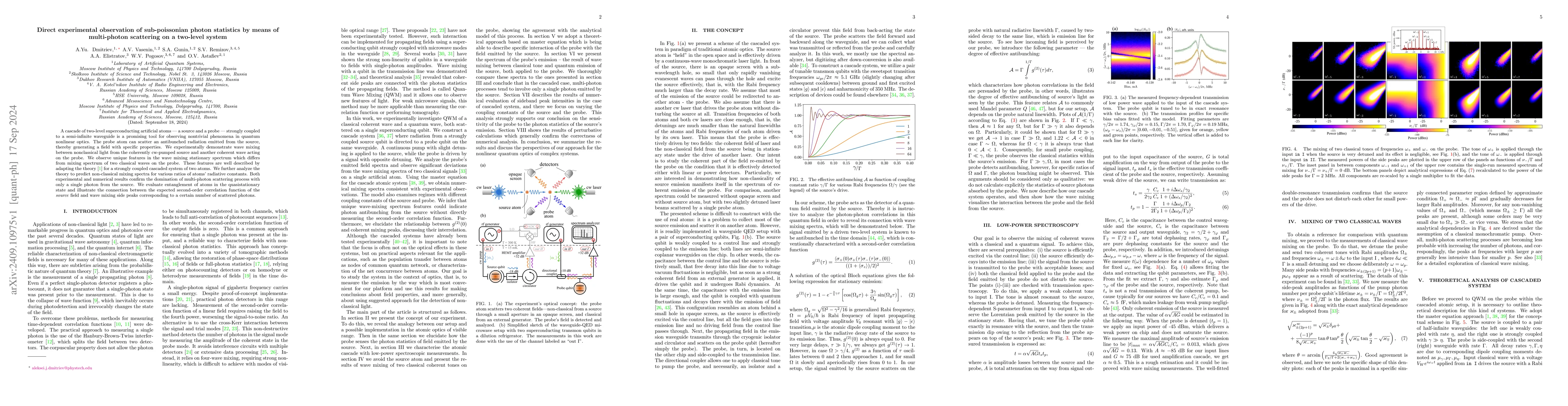 Thumbnail for Direct experimental observation of sub-poissonian photon statistics by
  means of multi-photon scattering on a two-level system