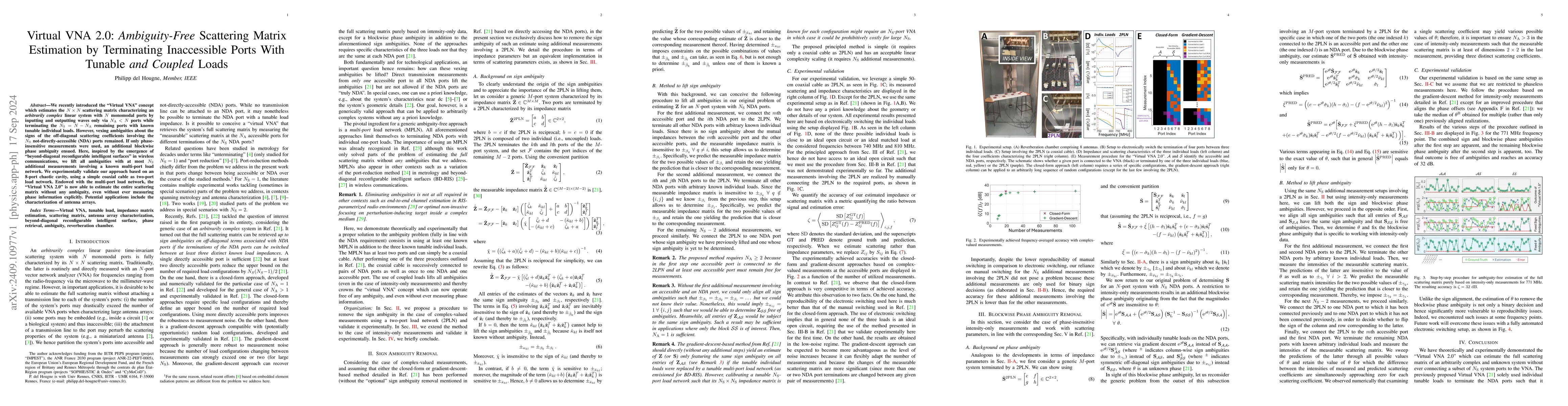 Thumbnail for Virtual VNA 2.0: Ambiguity-Free Scattering Matrix Estimation by
  Terminating Inaccessible Ports With Tunable and Coupled Loads