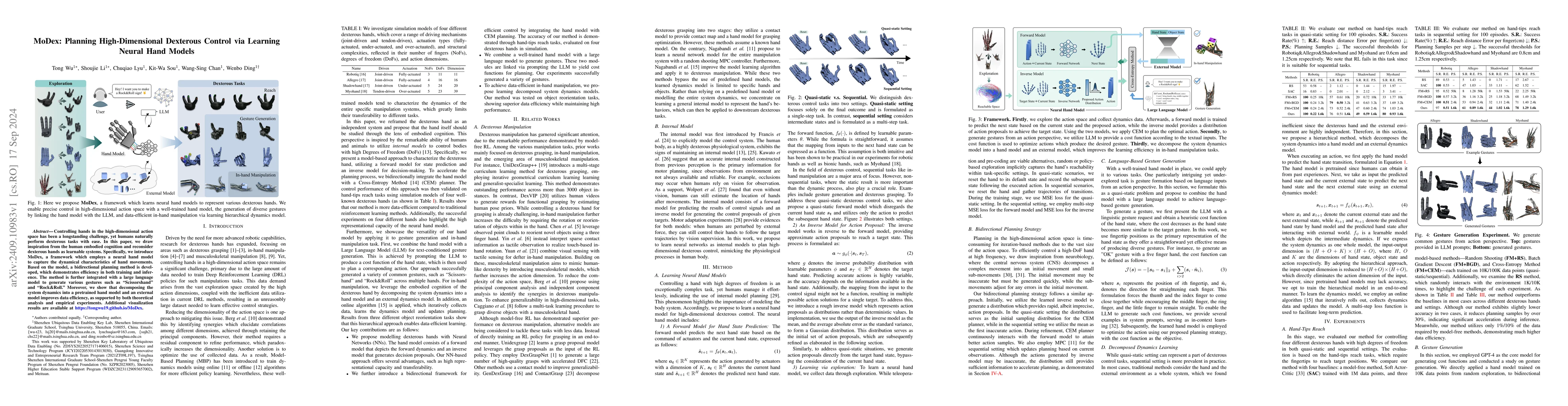 Thumbnail for MoDex: Planning High-Dimensional Dexterous Control via Learning Neural
  Hand Models