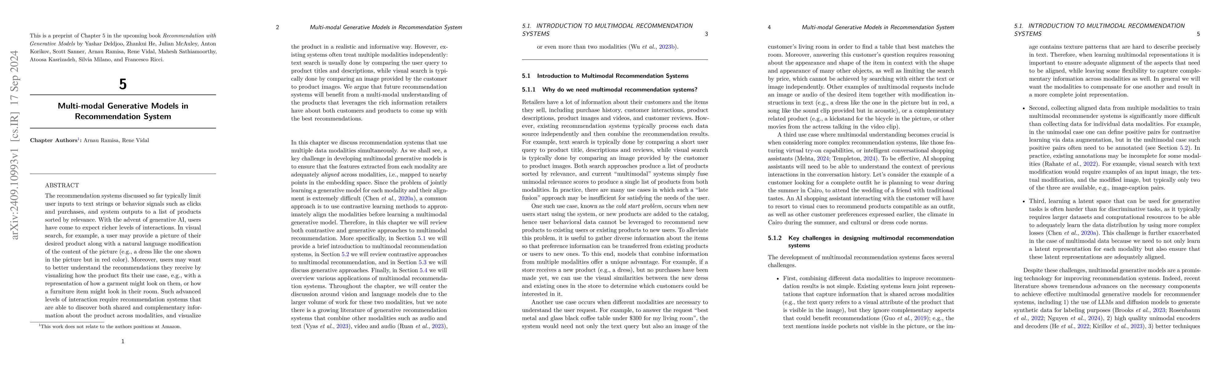 Thumbnail for Multi-modal Generative Models in Recommendation System
