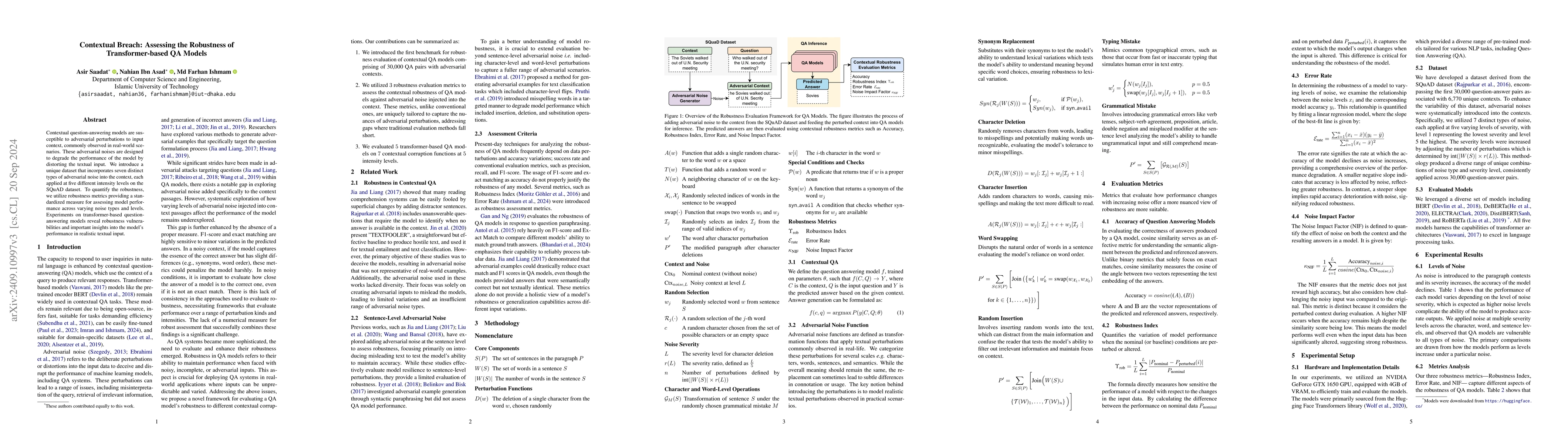Thumbnail for Contextual Breach: Assessing the Robustness of Transformer-based QA
  Models