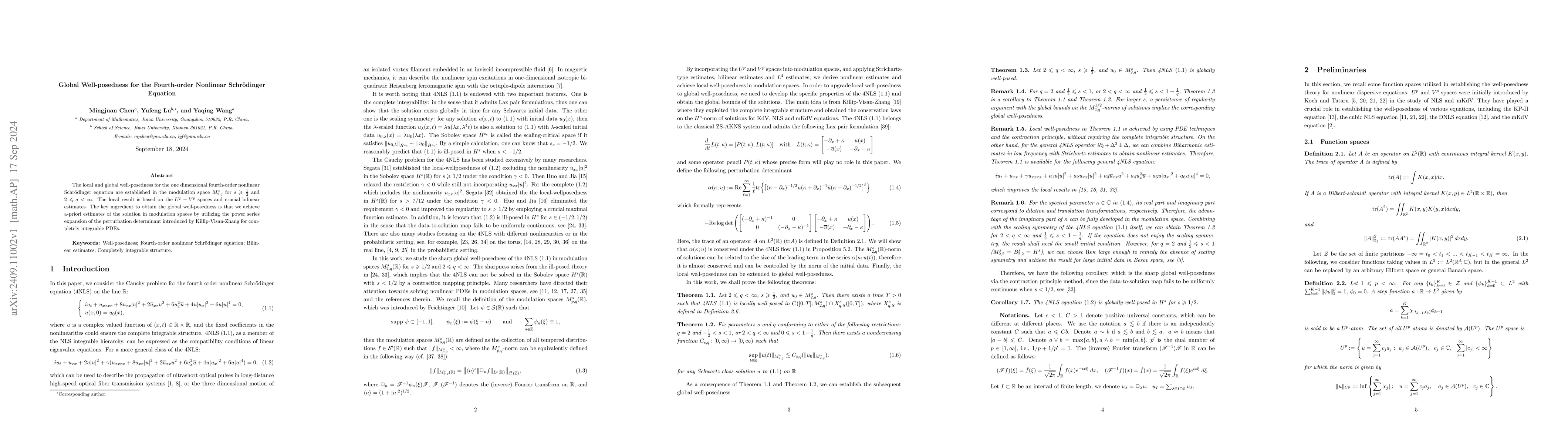 Thumbnail for Global Well-posedness for the Fourth-order Nonlinear Schrodinger
  Equation