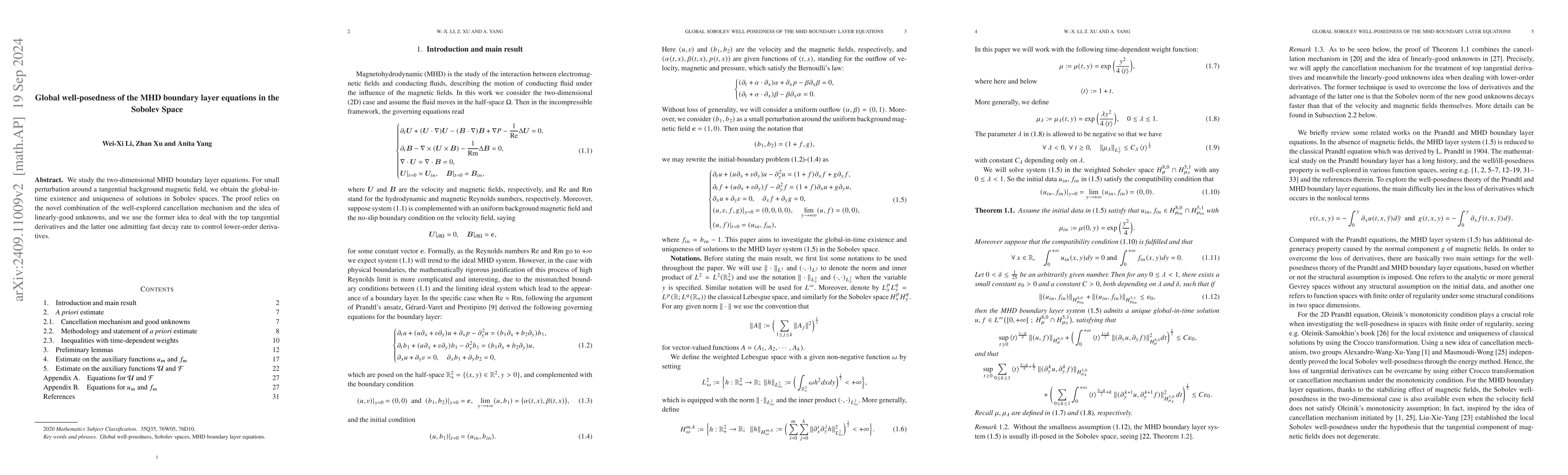 Thumbnail for Global well-posedness of the MHD boundary layer equations in the Sobolev
  Space