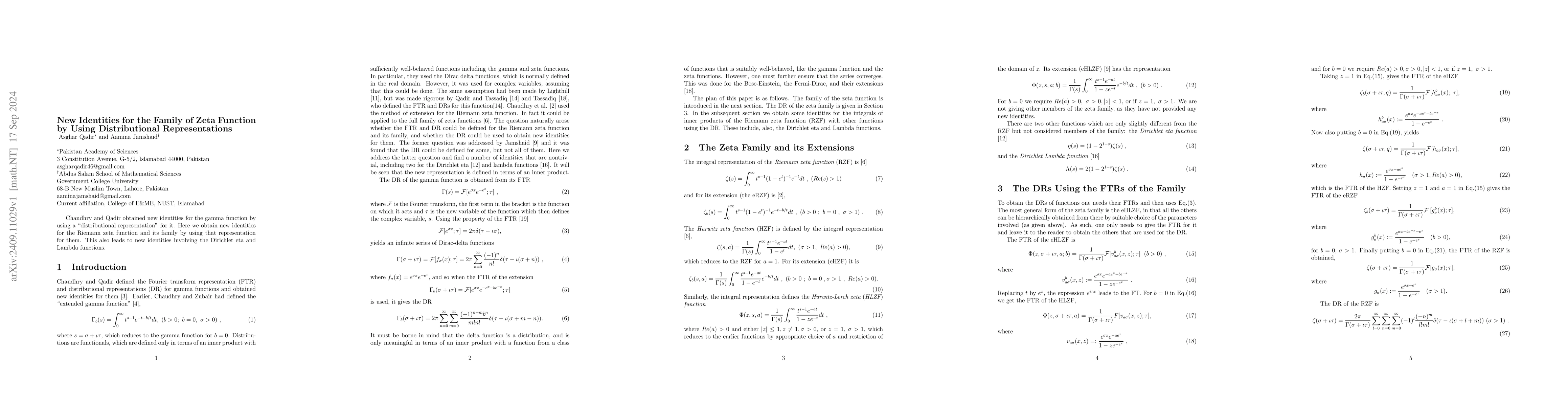 Thumbnail for New identities for the family of Zeta function by using distributional
  representations