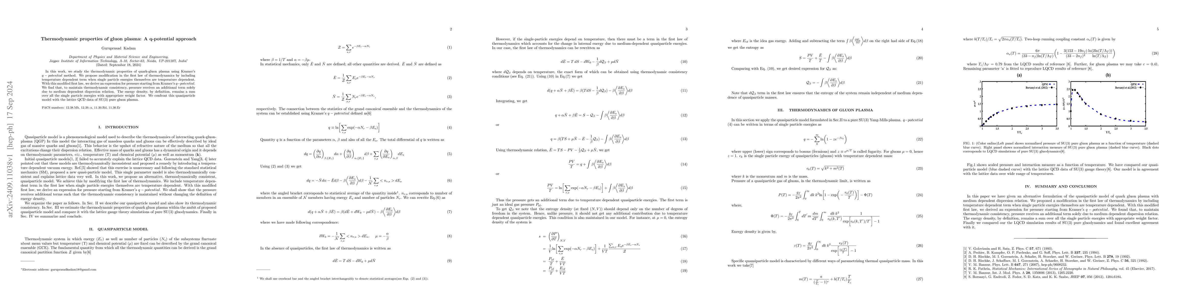 Thumbnail for Thermodynamic properties of gluon plasma: A q-potential approach