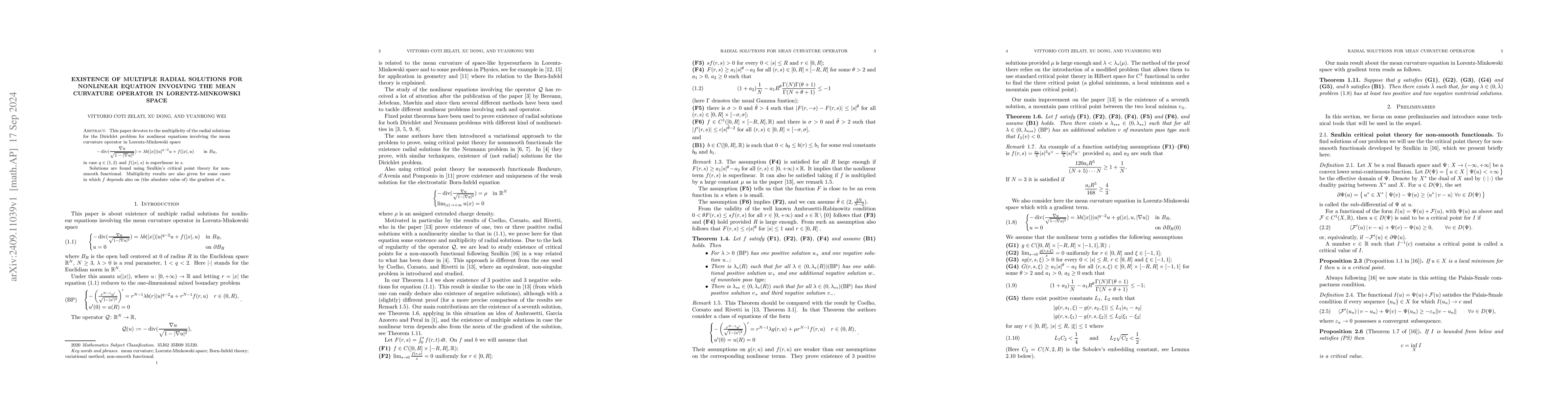 Thumbnail for Existence of multiple radial solutions for nonlinear equation involving
  the mean curvature operator in Lorentz-Minkowski space
