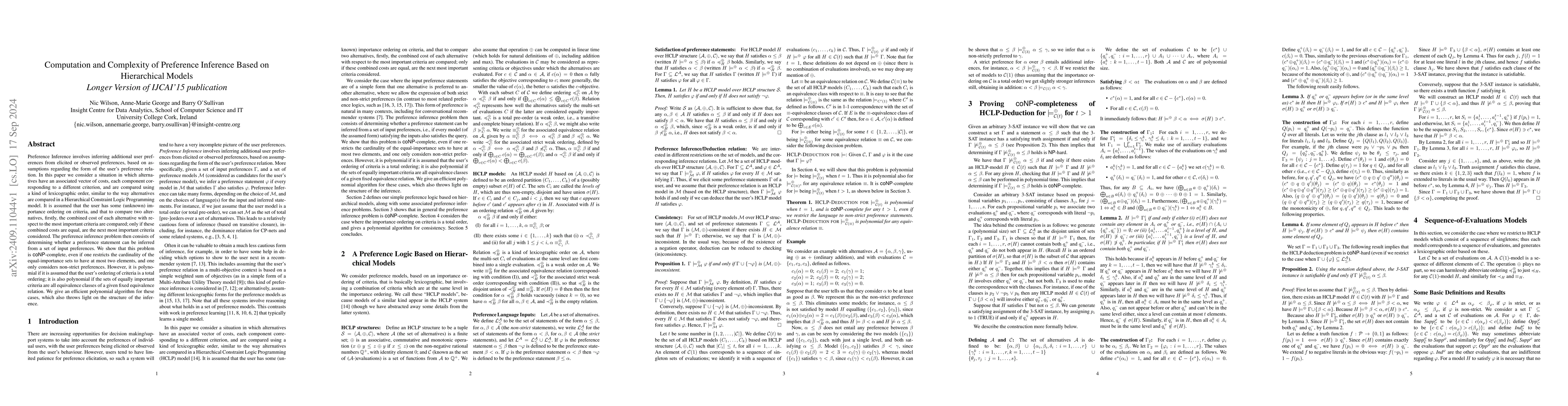 Thumbnail for Computation and Complexity of Preference Inference Based on Hierarchical
  Models