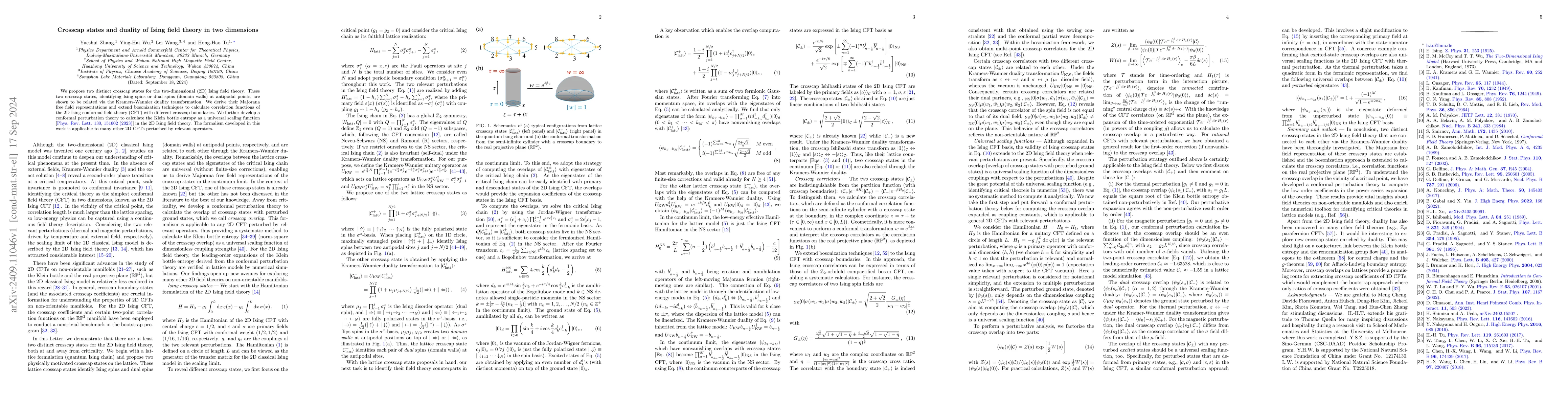 Thumbnail for Crosscap states and duality of Ising field theory in two dimensions