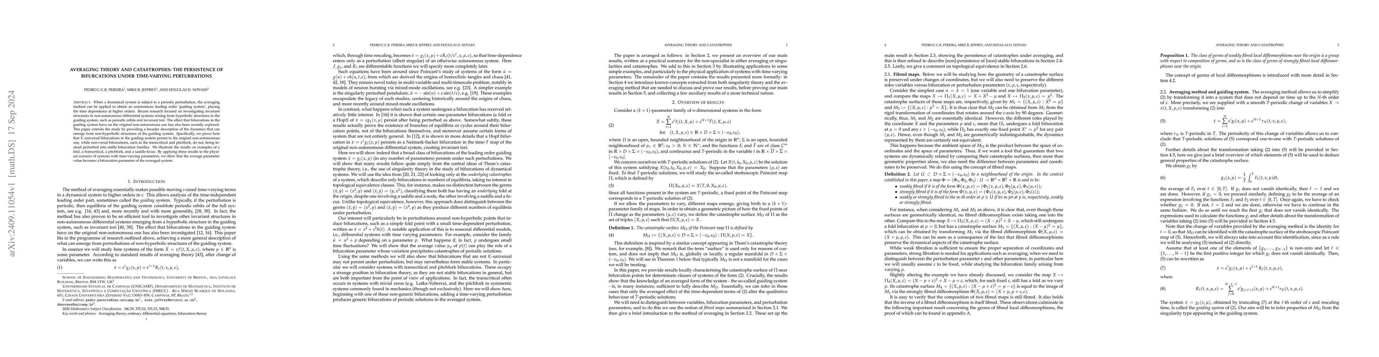 Thumbnail for Averaging theory and catastrophes: The persistence of bifurcations under
  time-varying perturbations