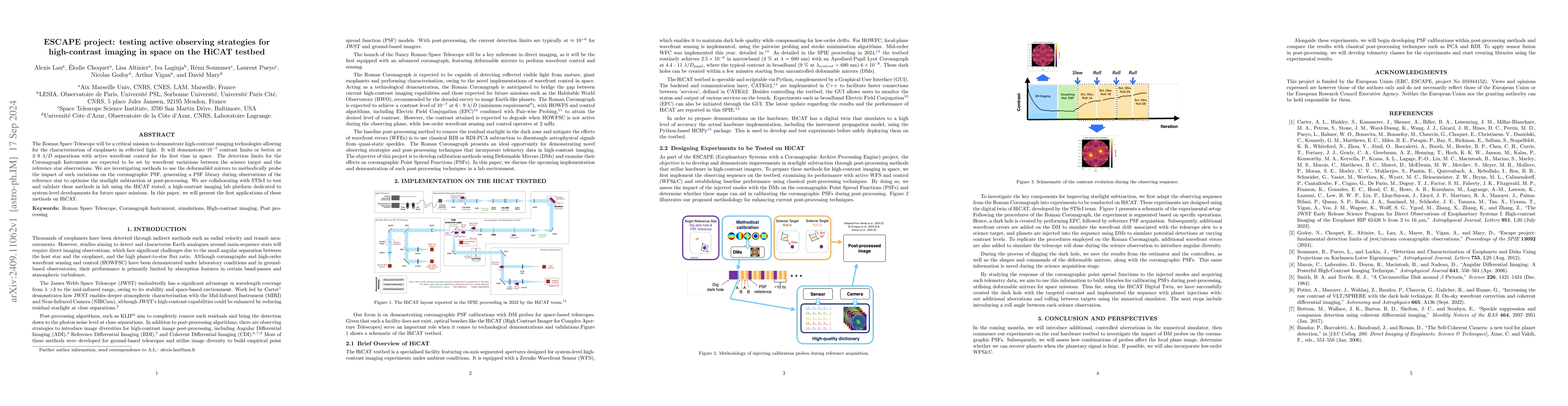 Thumbnail for ESCAPE project: testing active observing strategies for high-contrast
  imaging in space on the HiCAT testbed