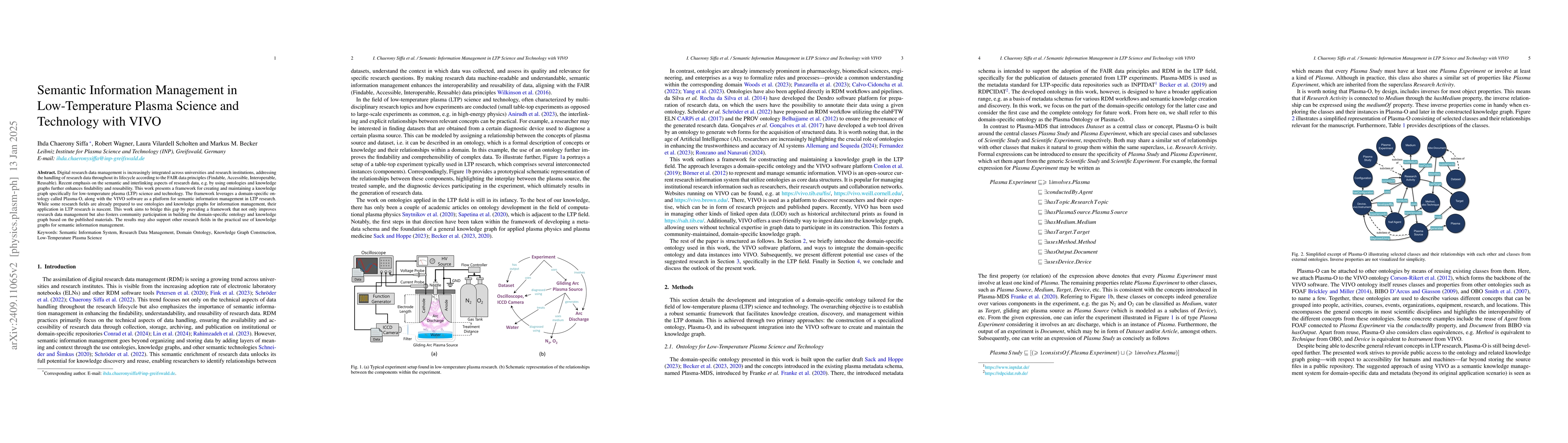 Thumbnail for Semantic Information Management in Low-Temperature Plasma Science and
  Technology with VIVO