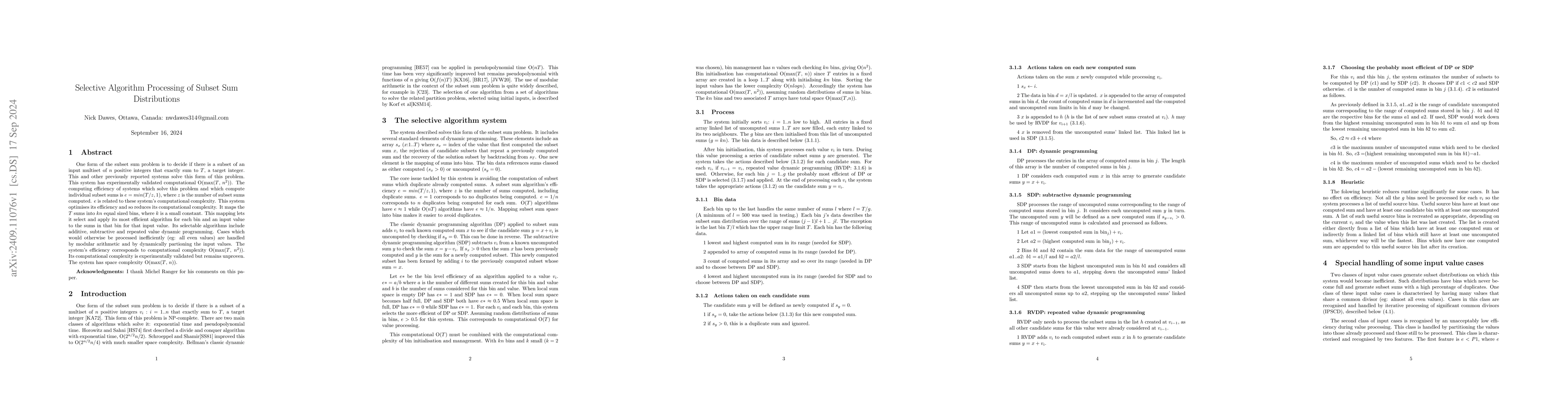 Thumbnail for Selective algorithm processing of subset sum distributions