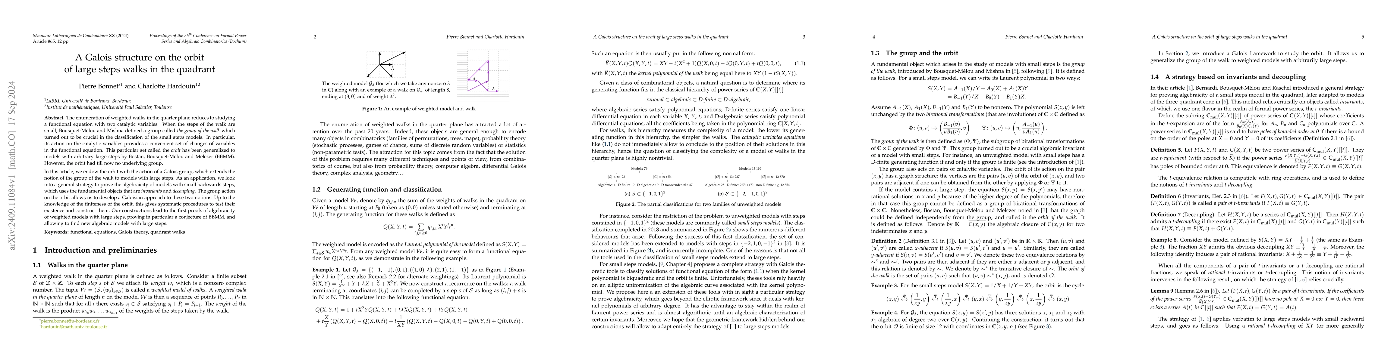 Thumbnail for A Galois structure on the orbit of large steps walks in the quadrant