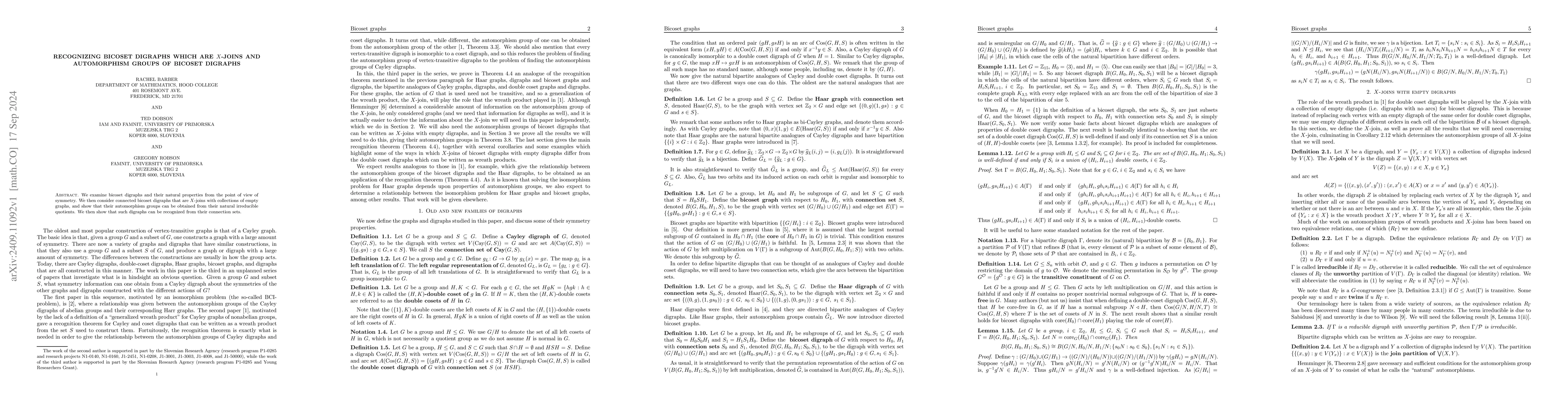 Thumbnail for Recognizing bicoset digraphs which are $X$-joins and automorphism groups
  of bicoset digraphs