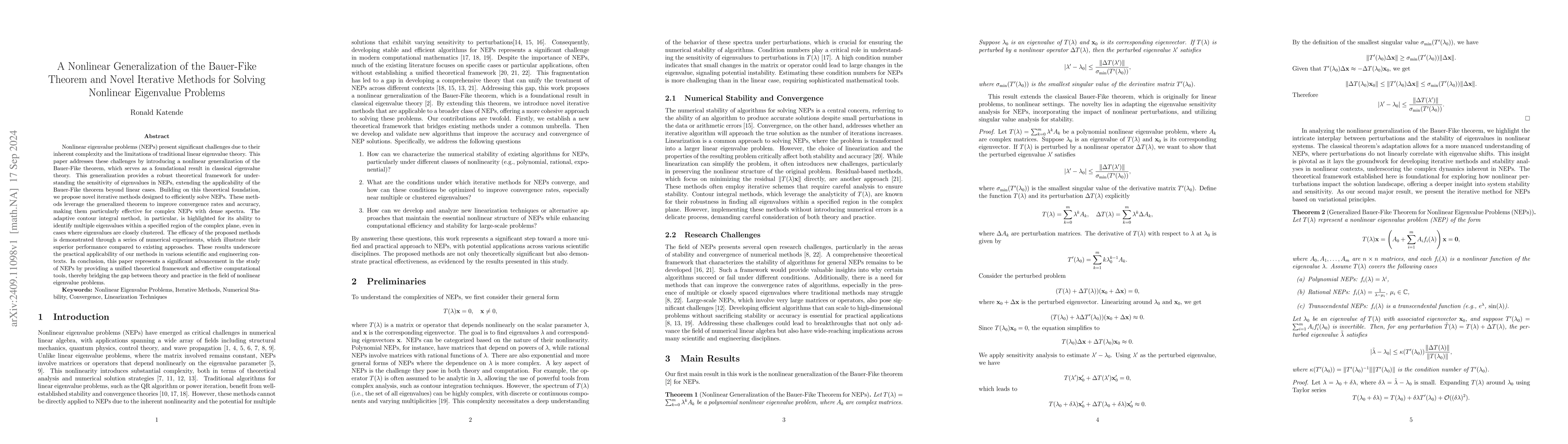 Thumbnail for A Nonlinear Generalization of the Bauer-Fike Theorem and Novel Iterative
  Methods for Solving Nonlinear Eigenvalue Problems