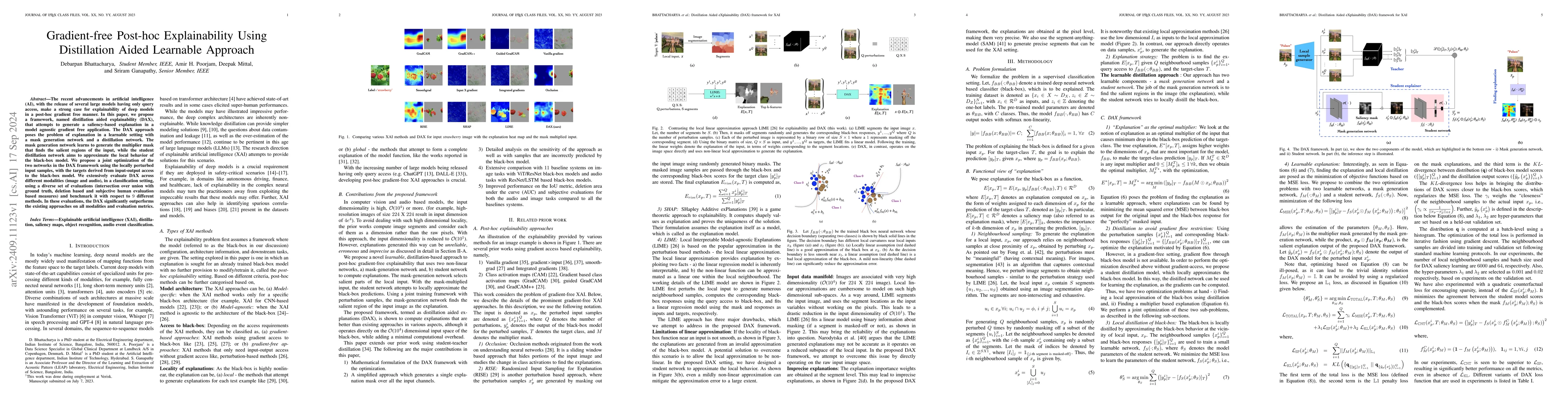 Thumbnail for Gradient-free Post-hoc Explainability Using Distillation Aided Learnable
  Approach