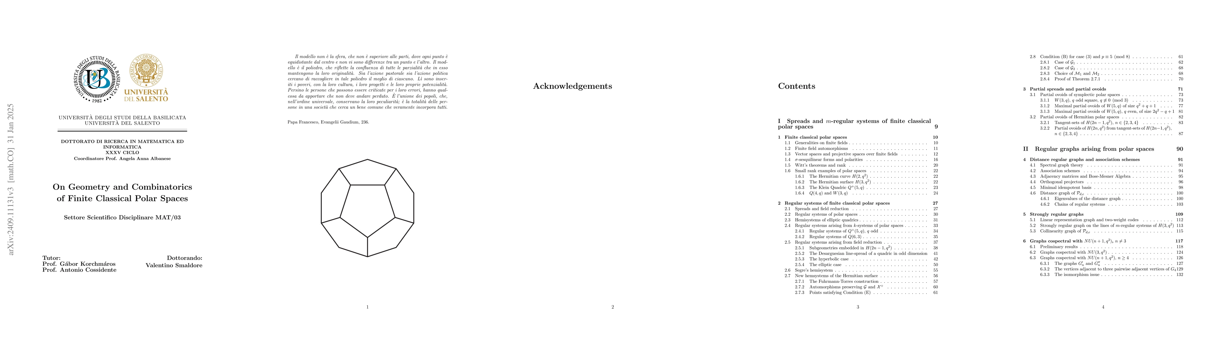 Thumbnail for On Geometry and Combinatorics of Finite Classical Polar Spaces