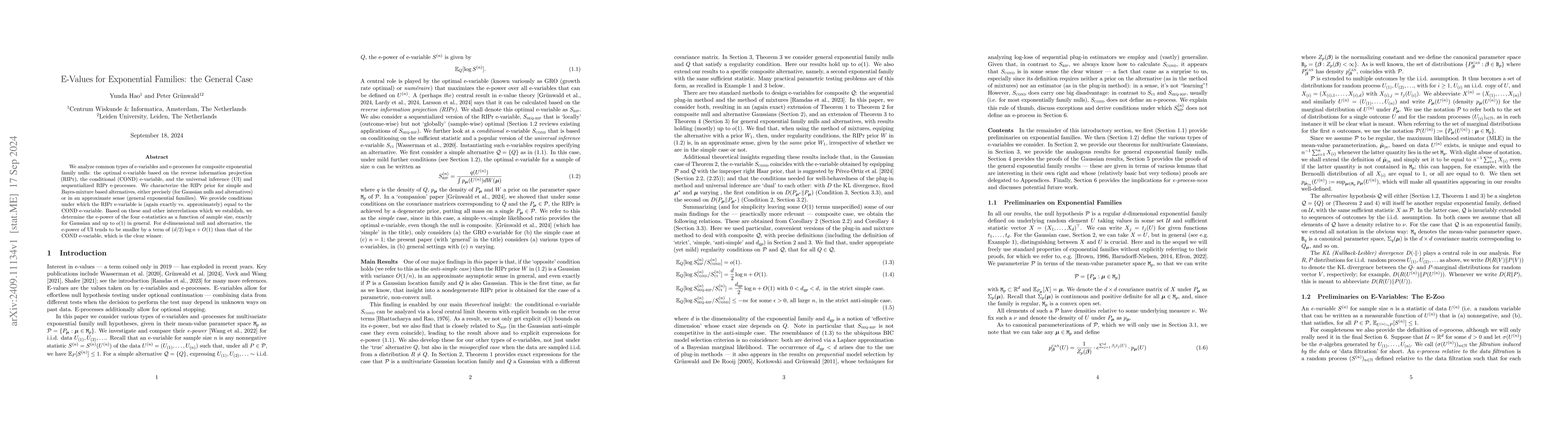 Thumbnail for E-Values for Exponential Families: the General Case