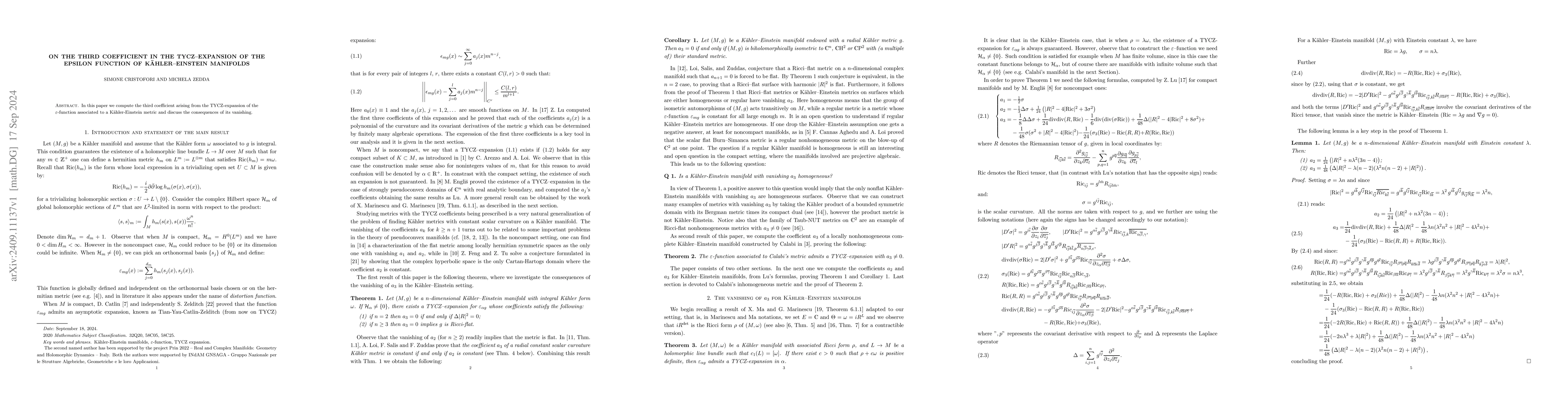 Thumbnail for On the third coefficient in the TYCZ-expansion of the epsilon function
  of Kaehler-Einstein manifolds