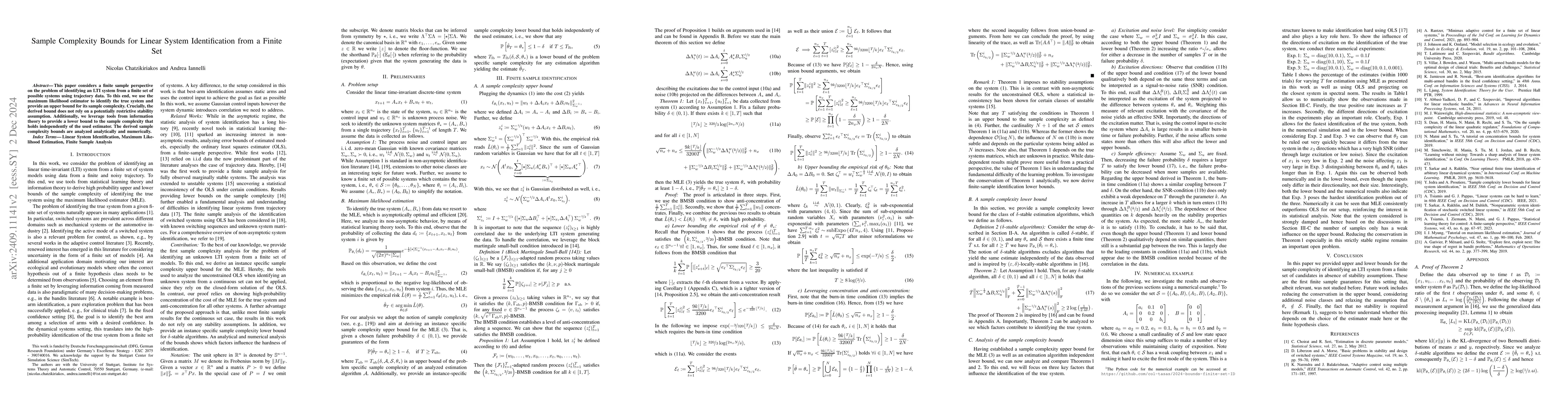 Thumbnail for Sample Complexity Bounds for Linear System Identification from a Finite
  Set