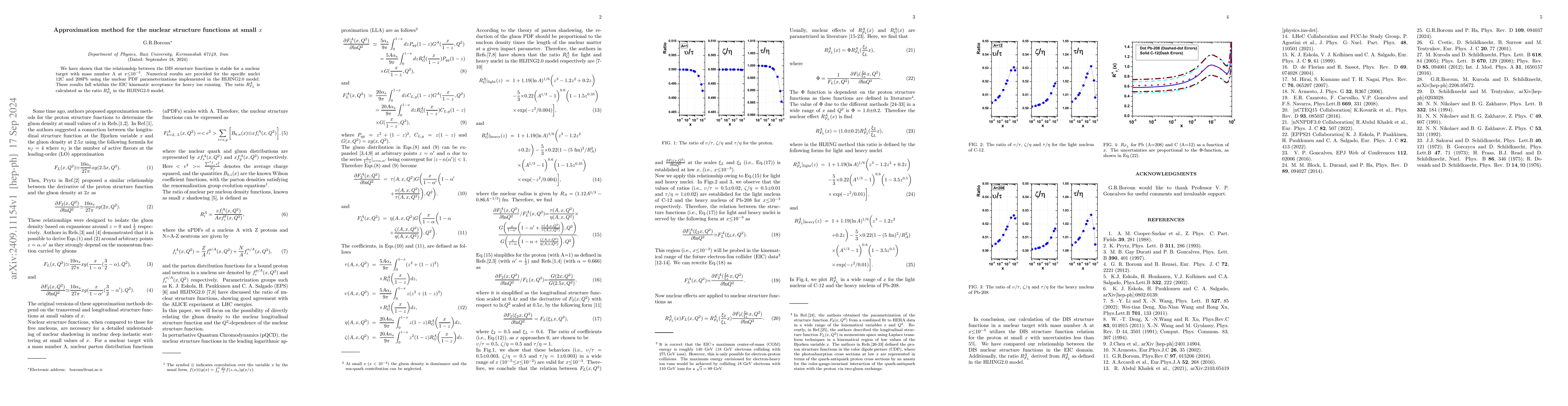 Thumbnail for Approximation method for the nuclear structure functions at small $x$