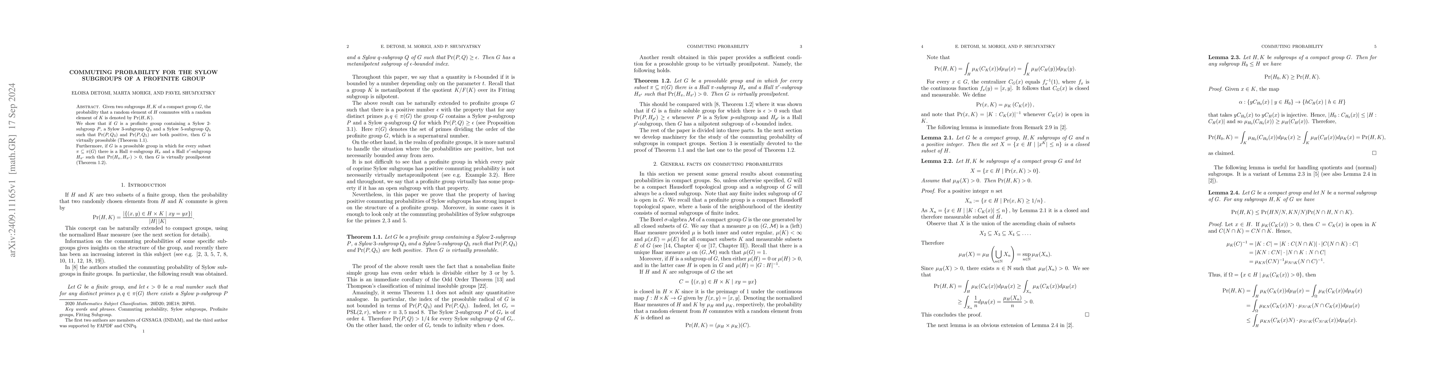Thumbnail for Commuting probability for the Sylow subgroups of a profinite group
