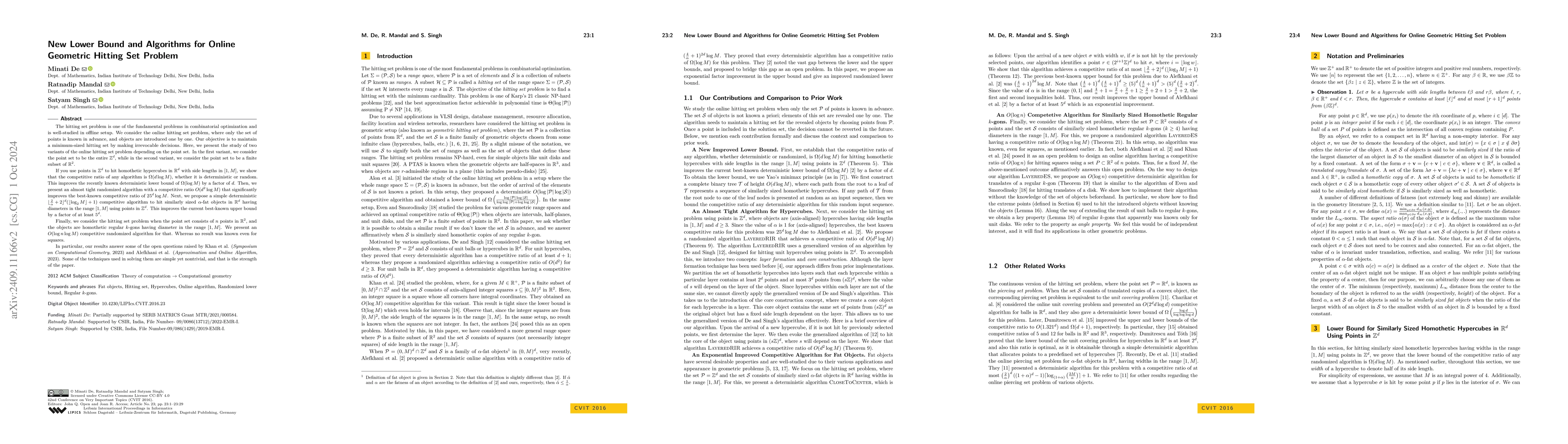 Thumbnail for New Lower Bound and Algorithms for Online Geometric Hitting Set Problem